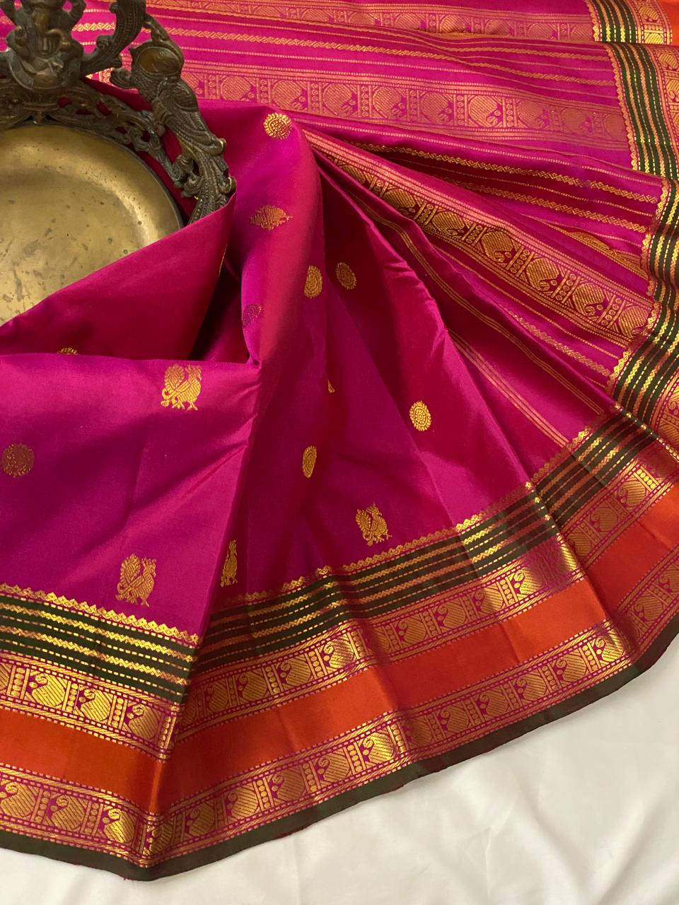 PINK /ORANGE  ZARI KANCHI SILK SAREE