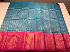 AQUA BLUE/PINK  KANCHI SILK SAREE