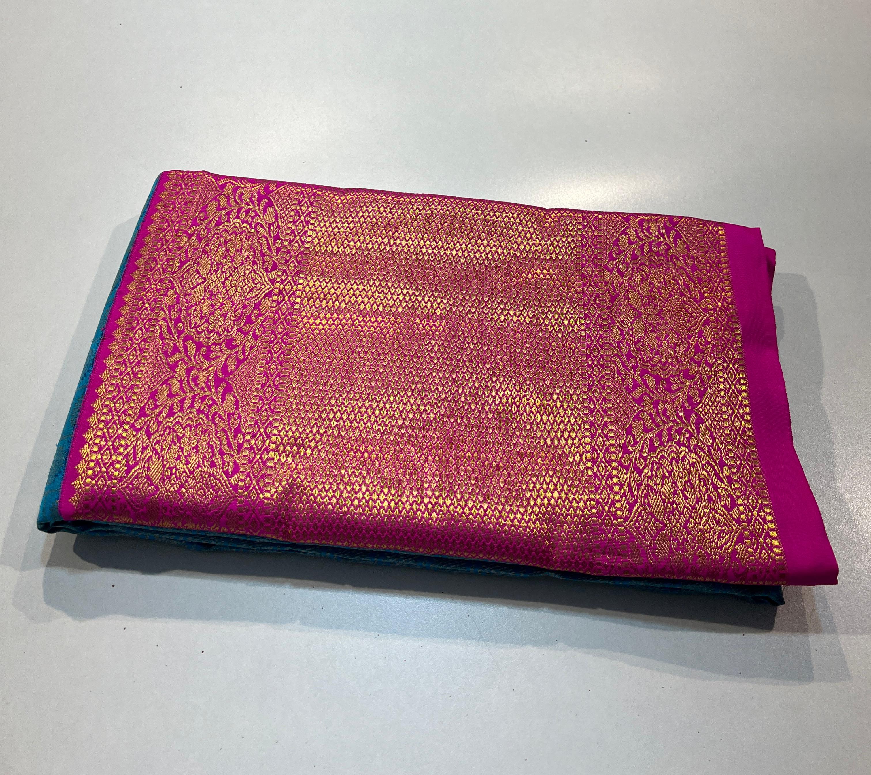 AQUA BLUE/PINK  KANCHI SILK SAREE