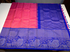 NAVY BLUE/RANI PINK KANCHI SILK SAREE