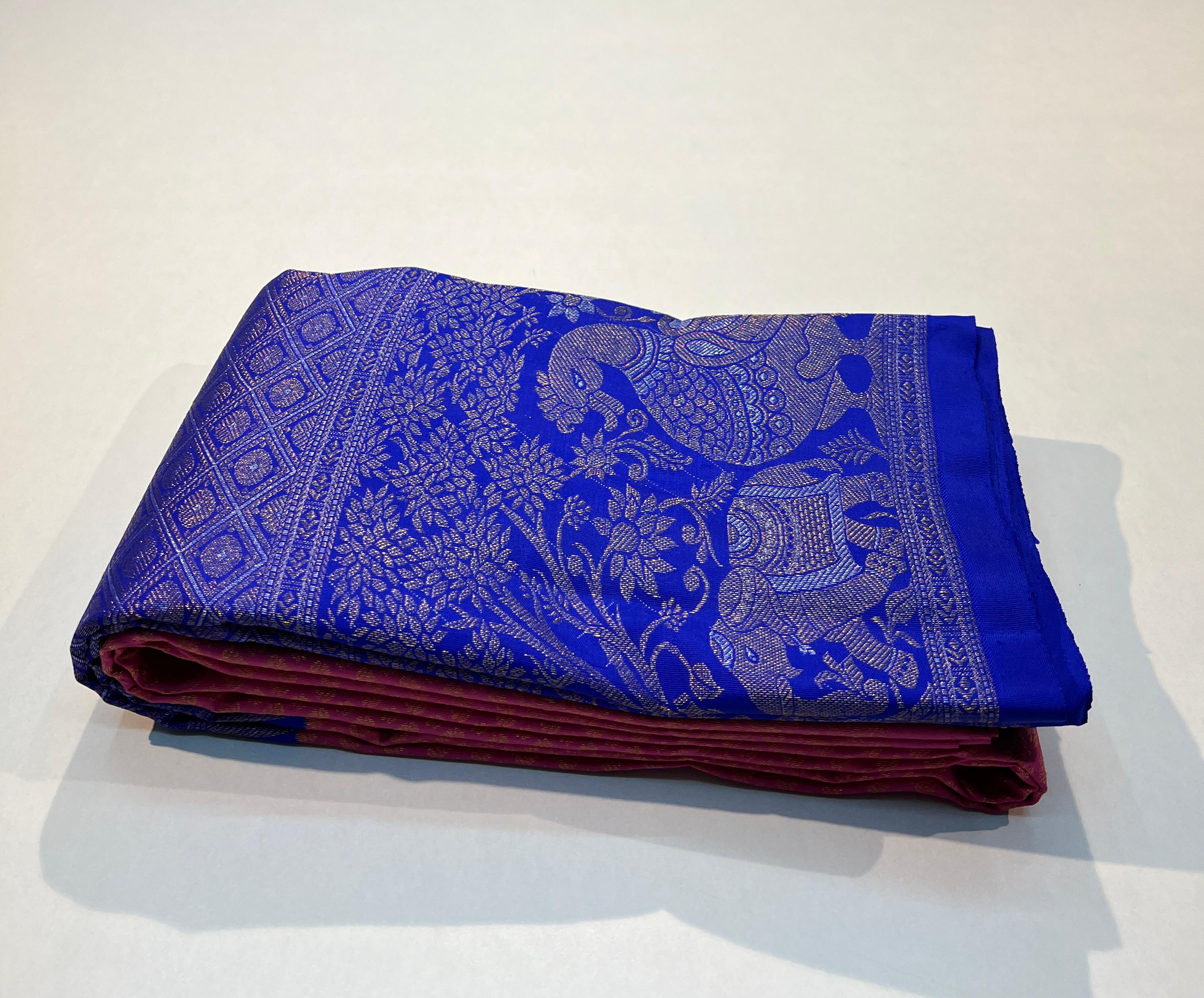 NAVY BLUE/RANI PINK KANCHI SILK SAREE