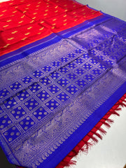 KOORAI RED/BLUE KANCHI SILK SAREE