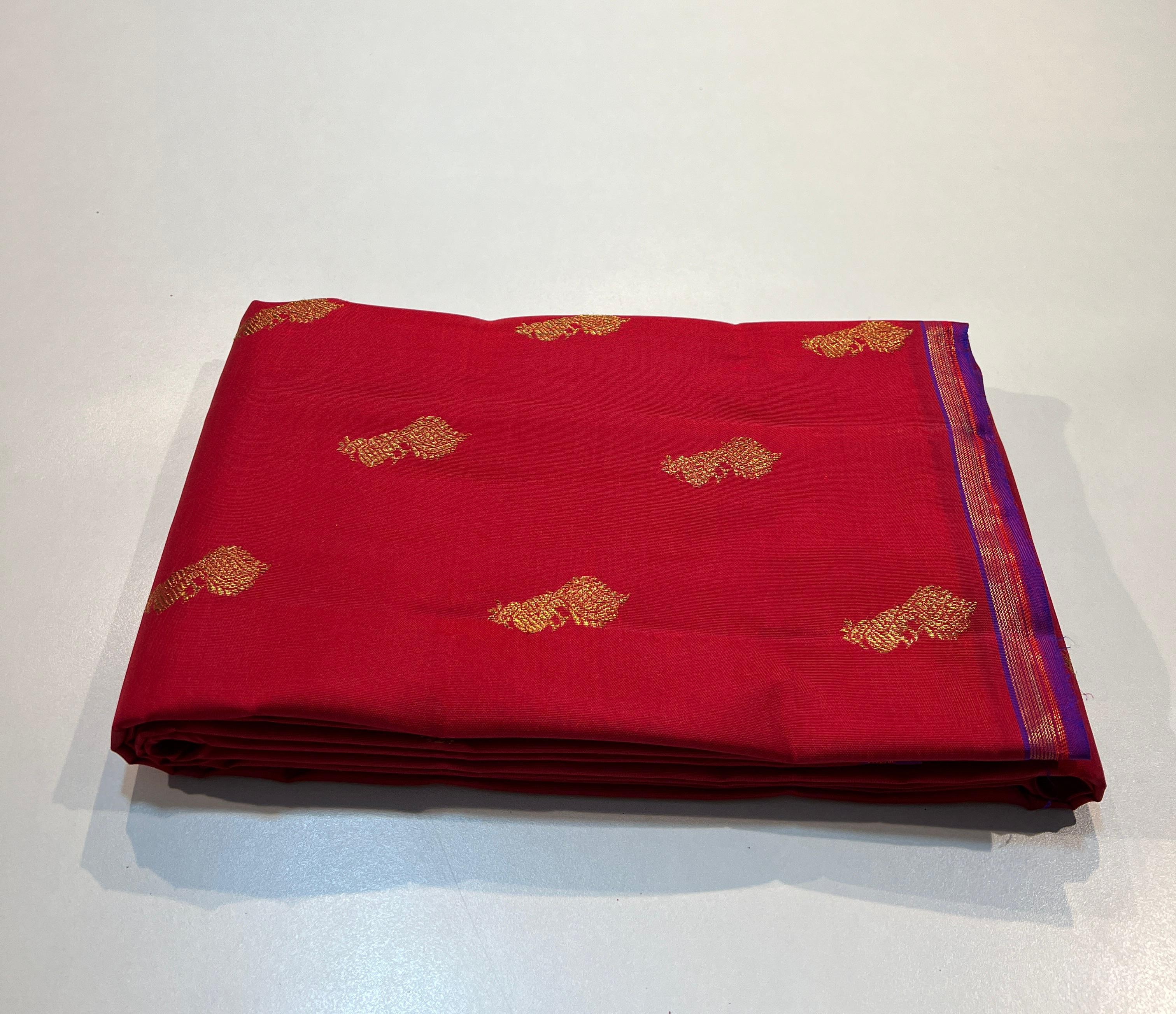 KOORAI RED/BLUE KANCHI SILK SAREE