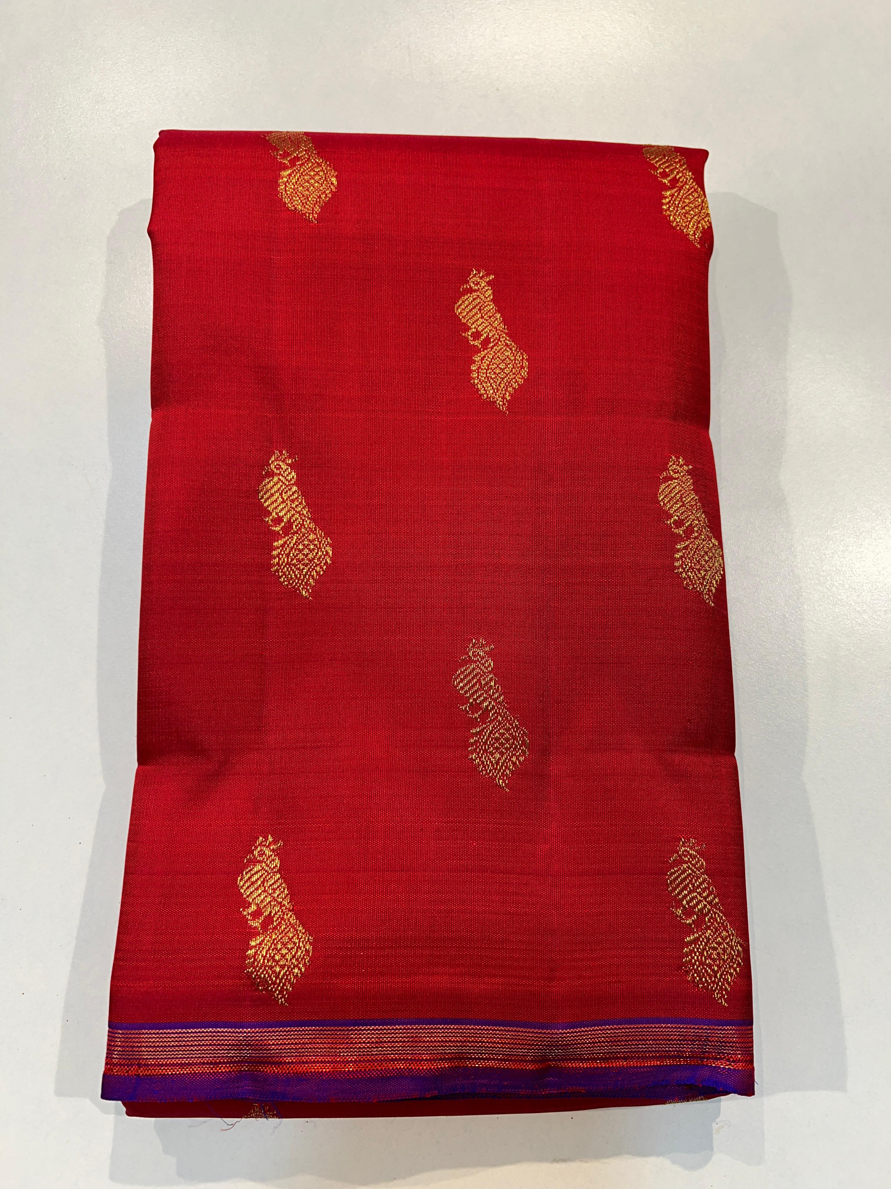 KOORAI RED/BLUE KANCHI SILK SAREE