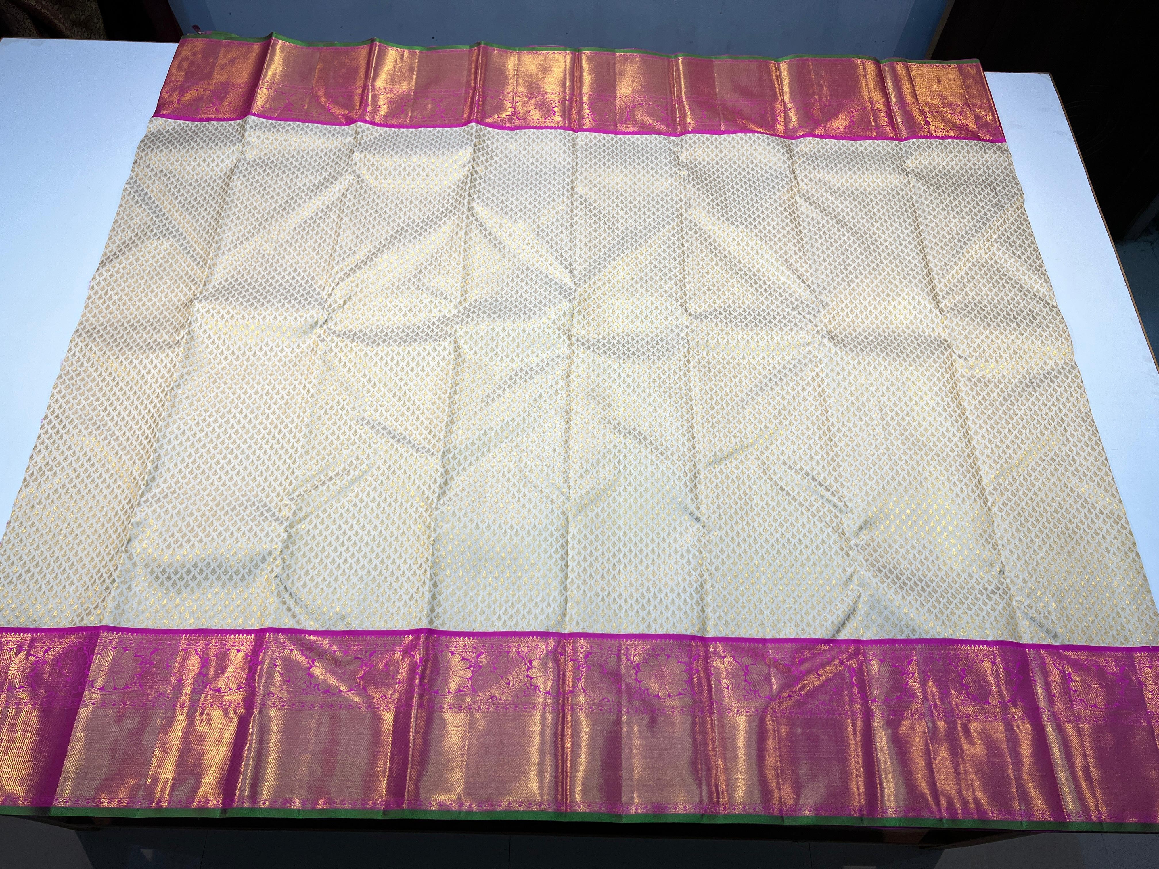 HALF WHITE/RANI PINK KANCHI SILK SAREE