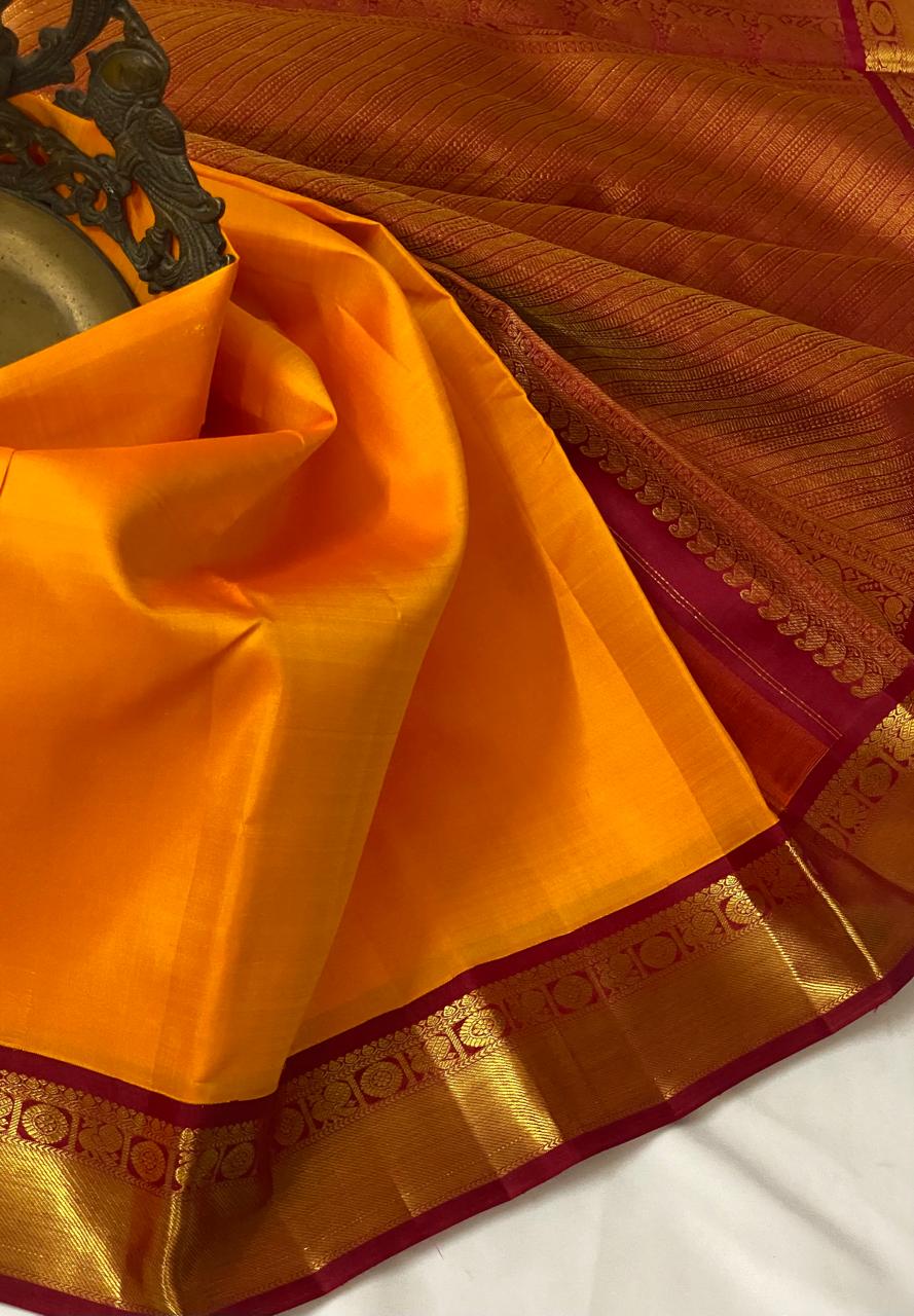 ORANGISH RED/MAROON KANCHI SILK SAREE