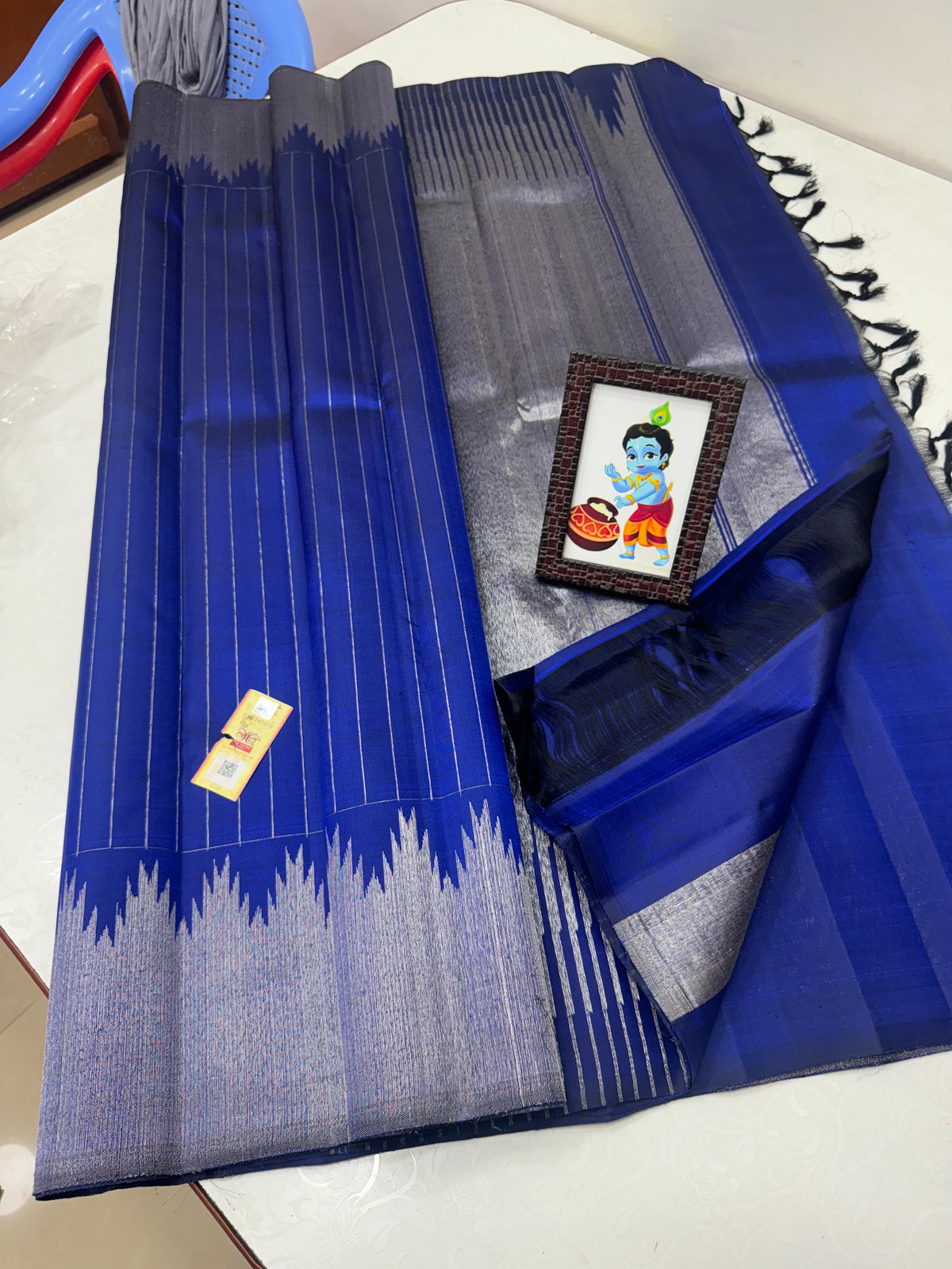 ROYAL BLUE/ SILVER ZARI KANCHI SILK SAREE