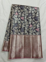 GREY/PEACH BORDER KANCHI TISSUE SAREE