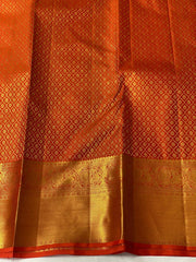 BOTTLE GREEN / ORANGISH RED KANCHI SILK SAREE