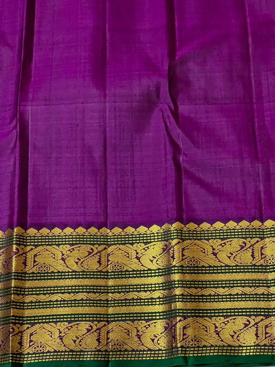 LEMON YELLOW /PURPLE KANCHI SILK SAREE