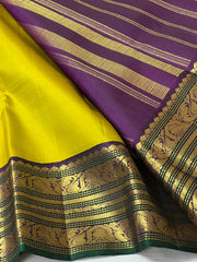 LEMON YELLOW /PURPLE KANCHI SILK SAREE