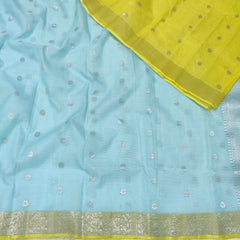 SKY BLUE/LEMON YELLOW  ZARI KOTA SAREE