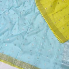 SKY BLUE/LEMON YELLOW  ZARI KOTA SAREE