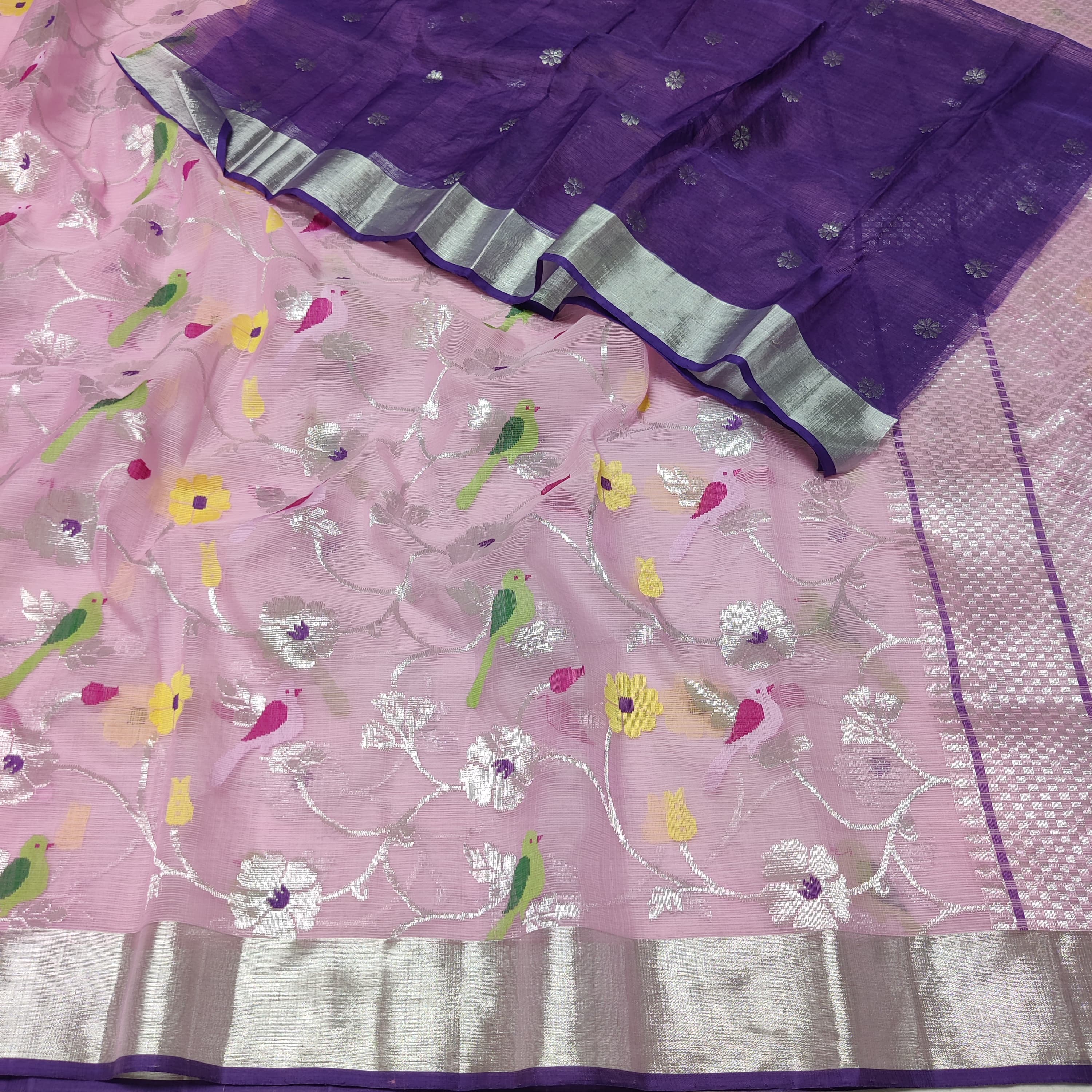 BABY PINK/ VOILET ZARI KOTA SAREE