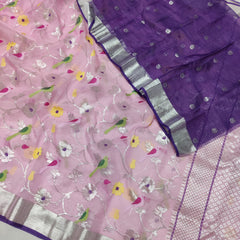 BABY PINK/ VOILET ZARI KOTA SAREE