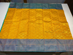 MANJAL YELLOW AND PEACOCK BLUE KANCHI SILK SAREE