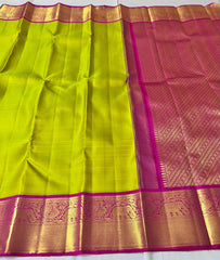 PARROT GREEN / PINK  ZARI KANCHI SILK SAREE