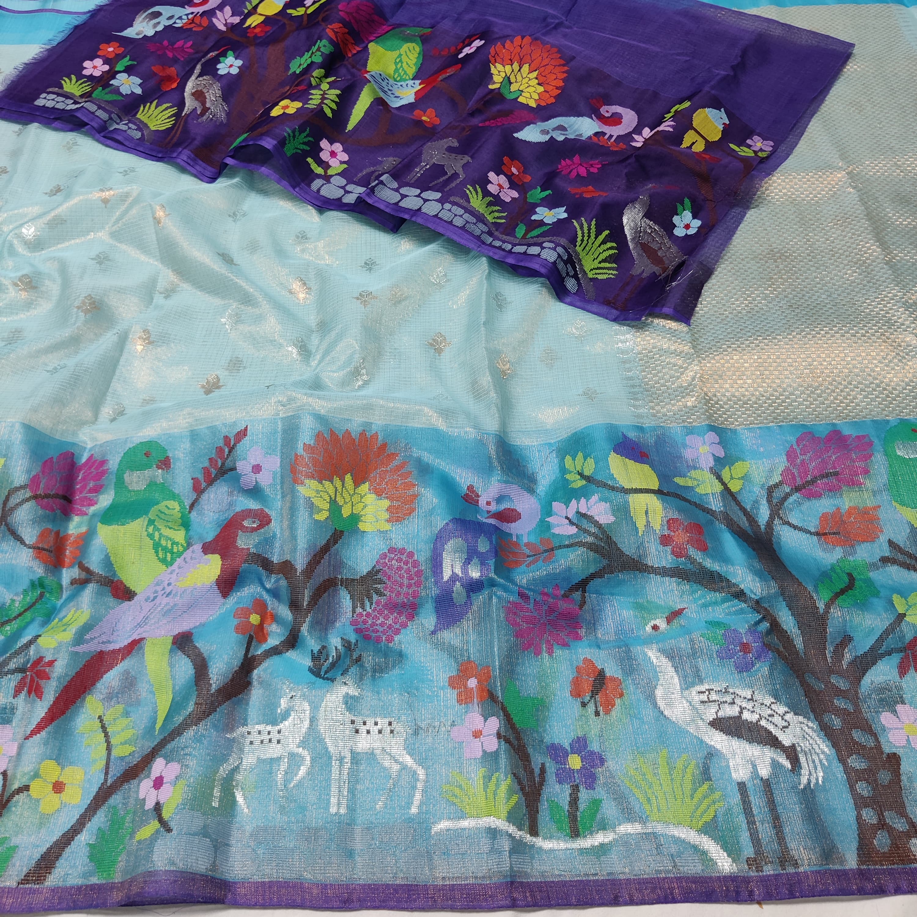 SKY BLUE/VOILET  ZARI KOTA SAREE