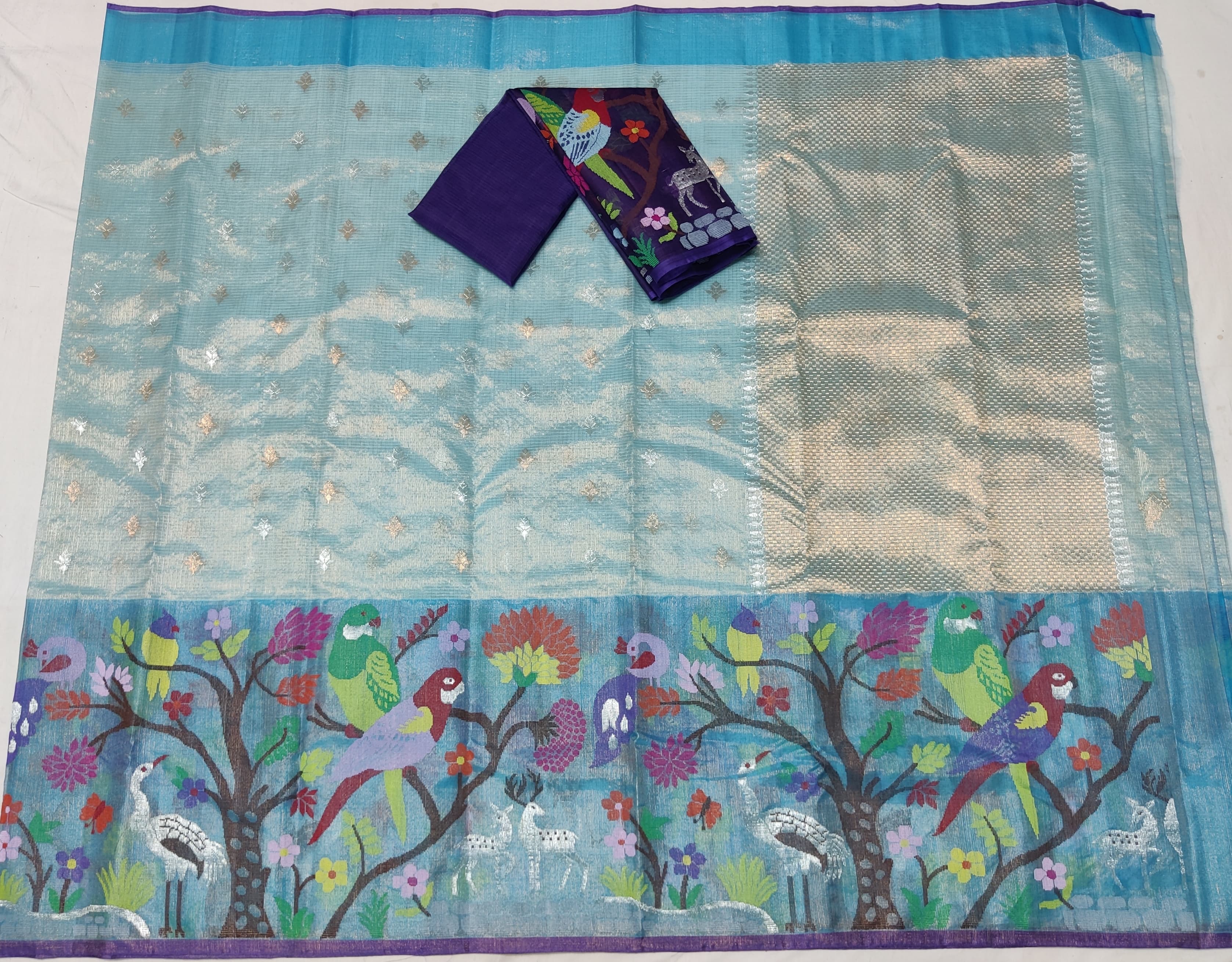 SKY BLUE/VOILET  ZARI KOTA SAREE