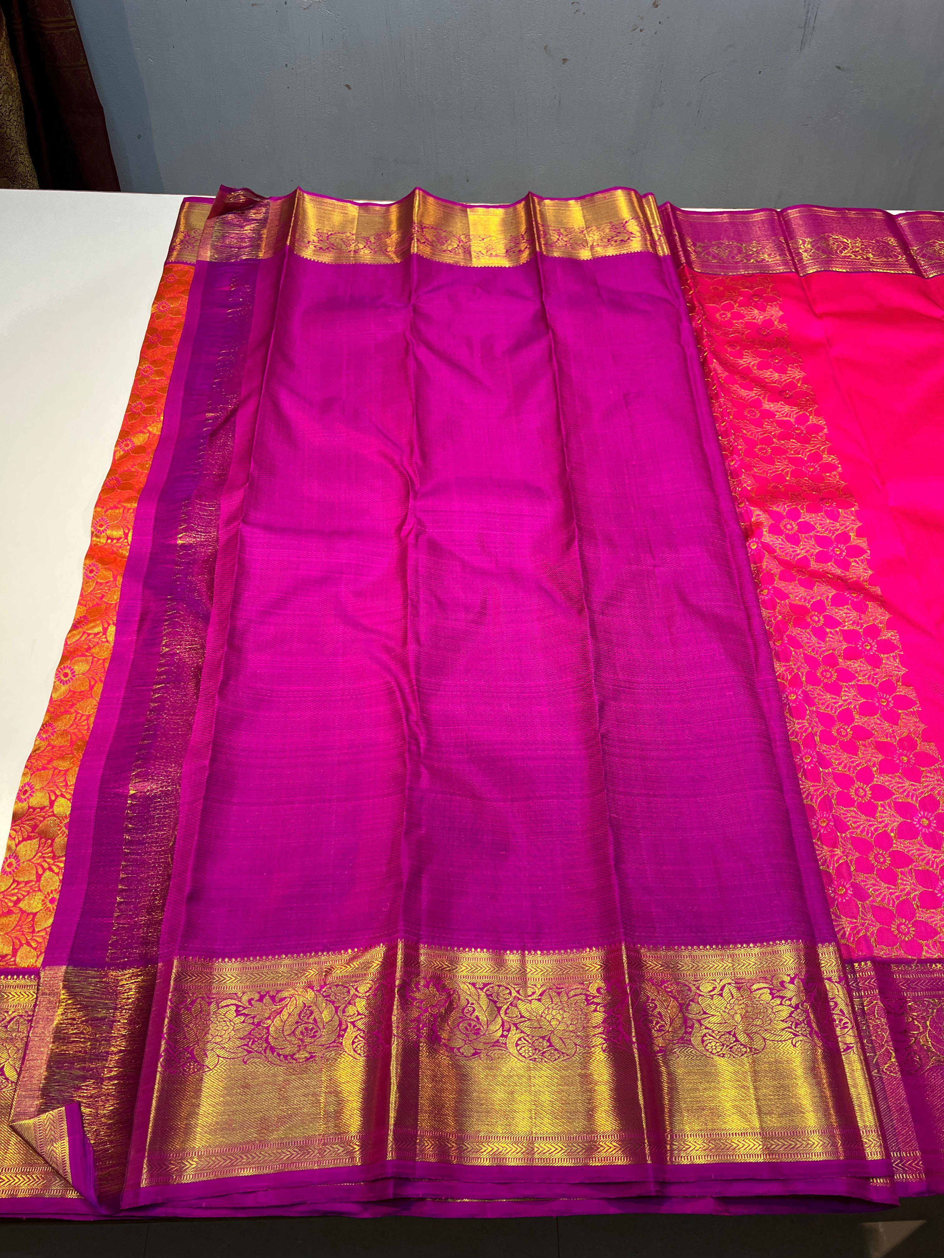 ORANGE/PINK  ZARI KANCHI SILK SAREE