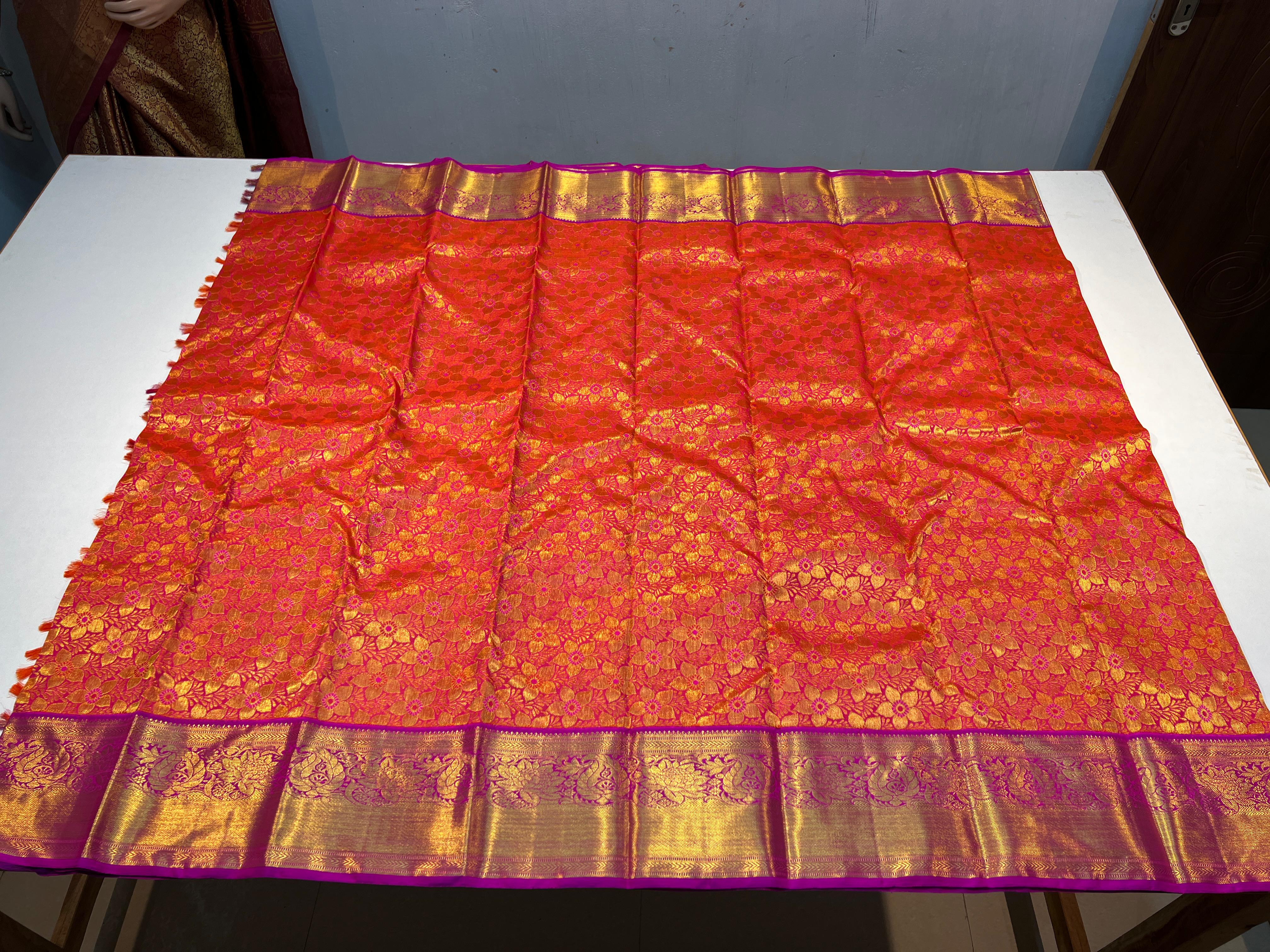 ORANGE/PINK  ZARI KANCHI SILK SAREE