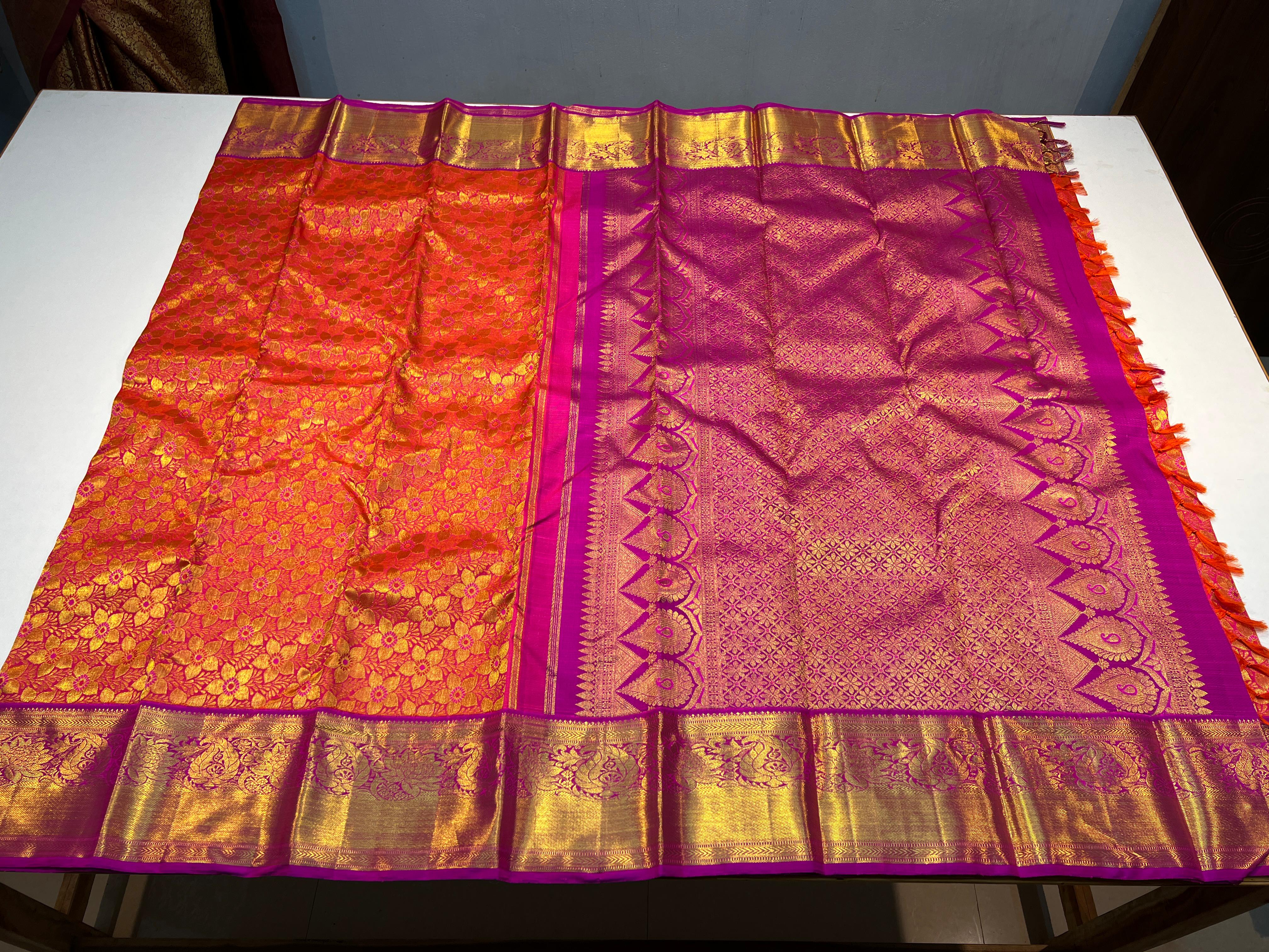 ORANGE/PINK  ZARI KANCHI SILK SAREE