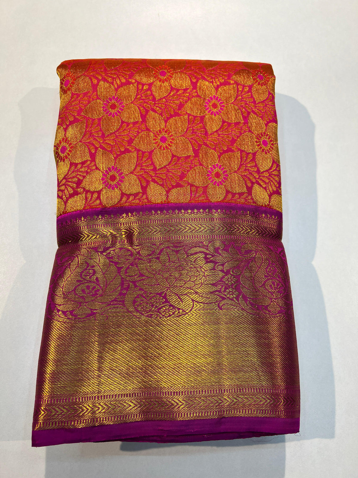 ORANGE/PINK  ZARI KANCHI SILK SAREE