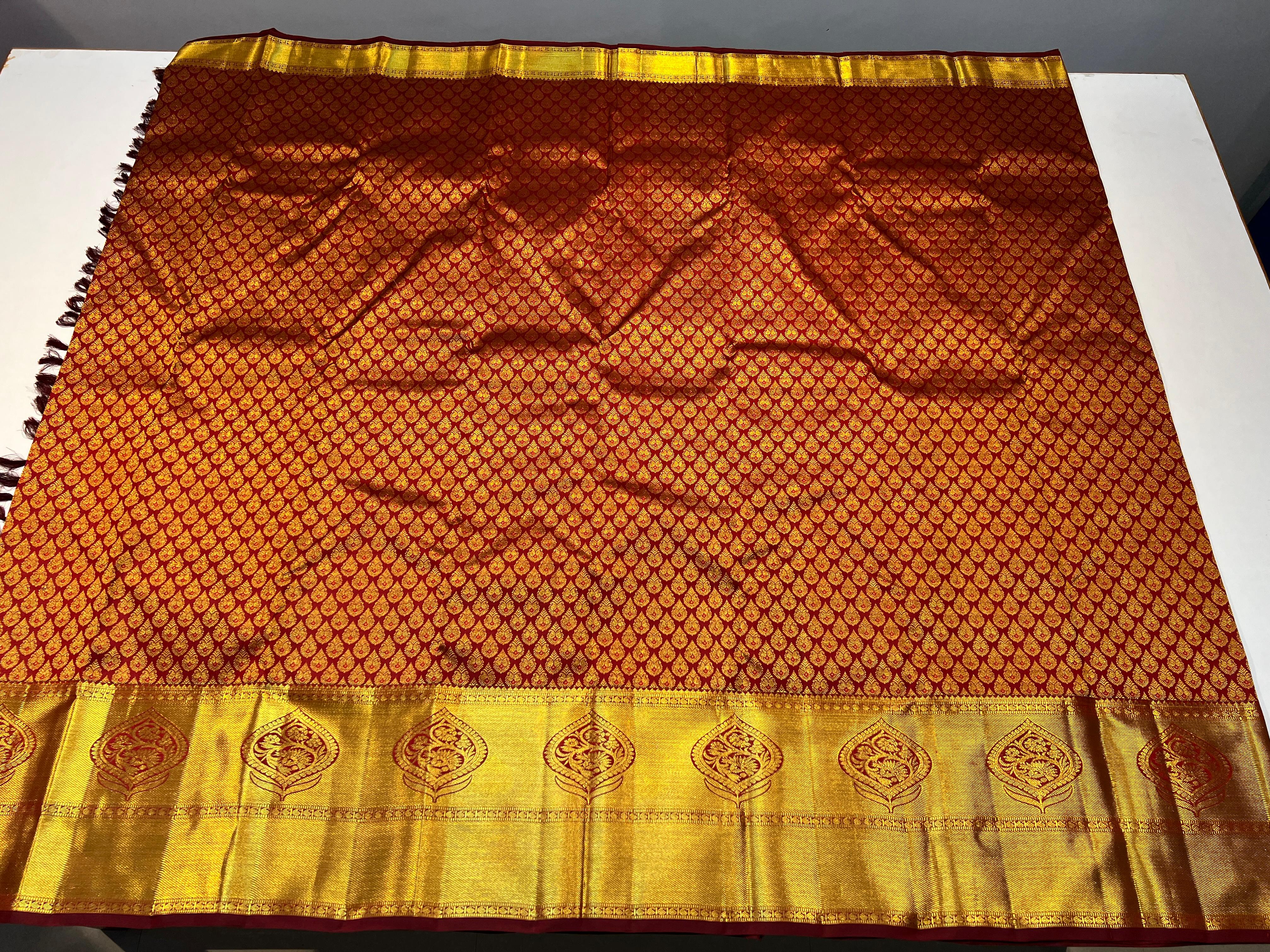 MAROON/ GOLD  ZARI KANCHI SILK SAREE