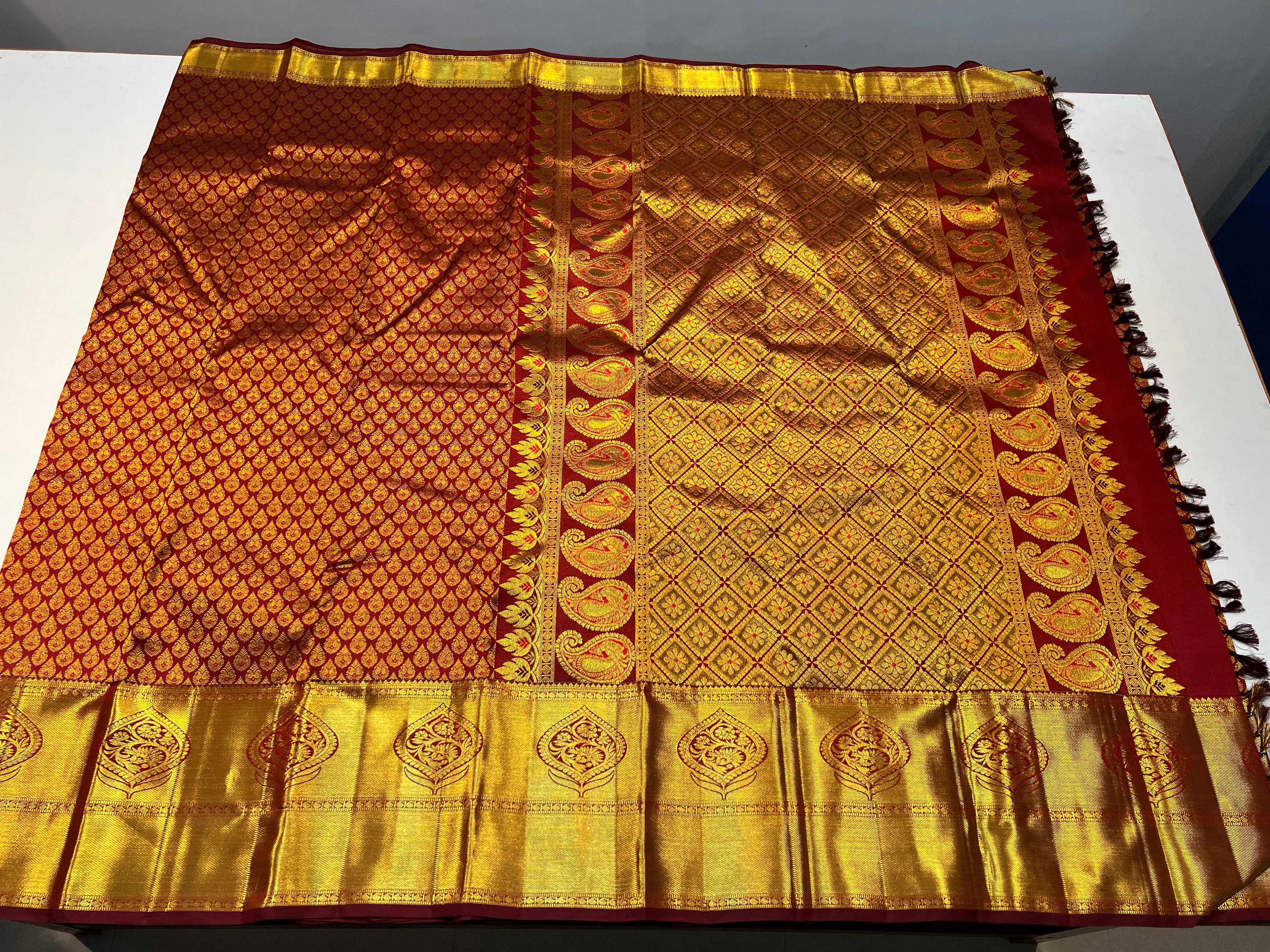 MAROON/ GOLD  ZARI KANCHI SILK SAREE