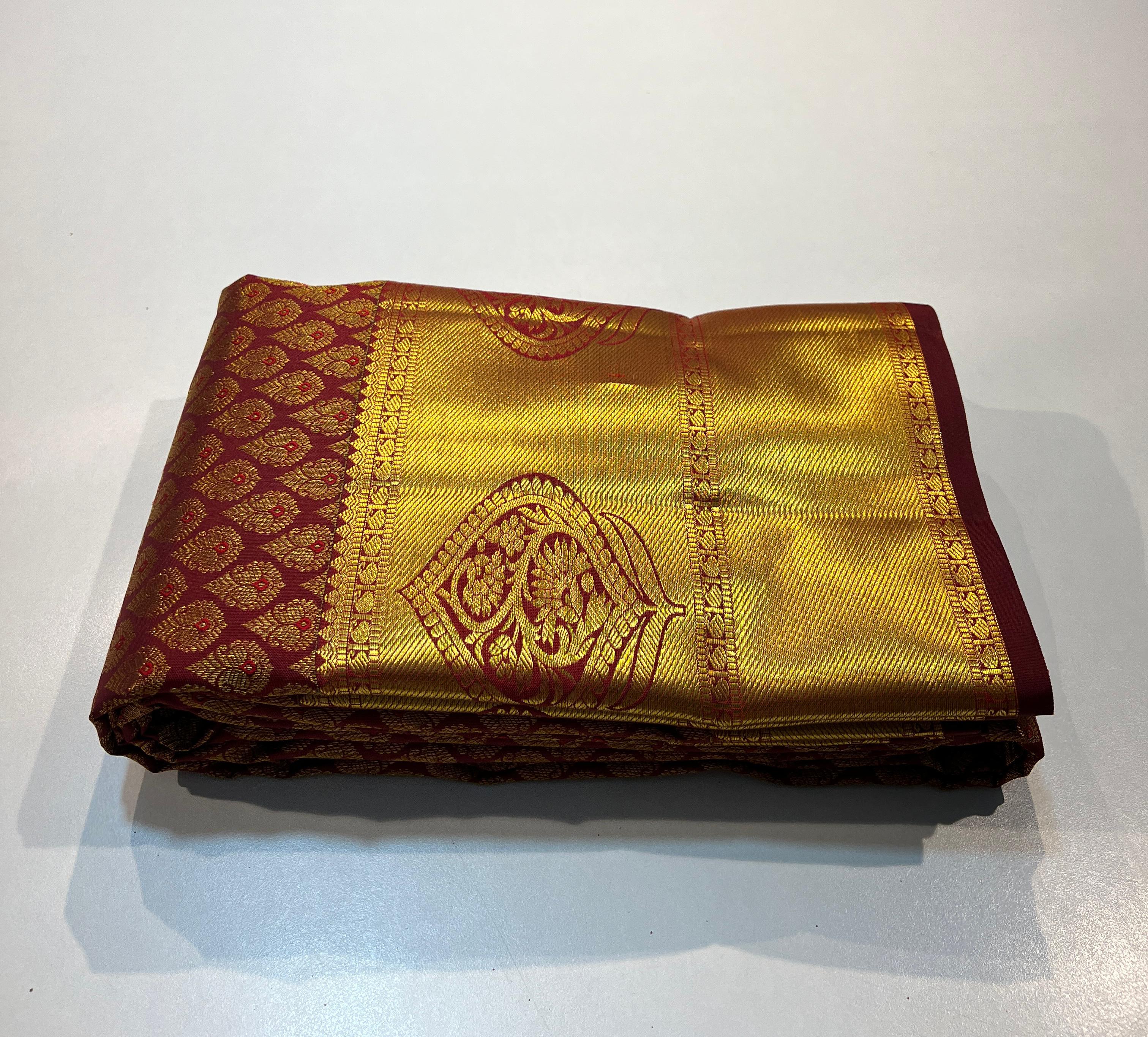 MAROON/ GOLD  ZARI KANCHI SILK SAREE