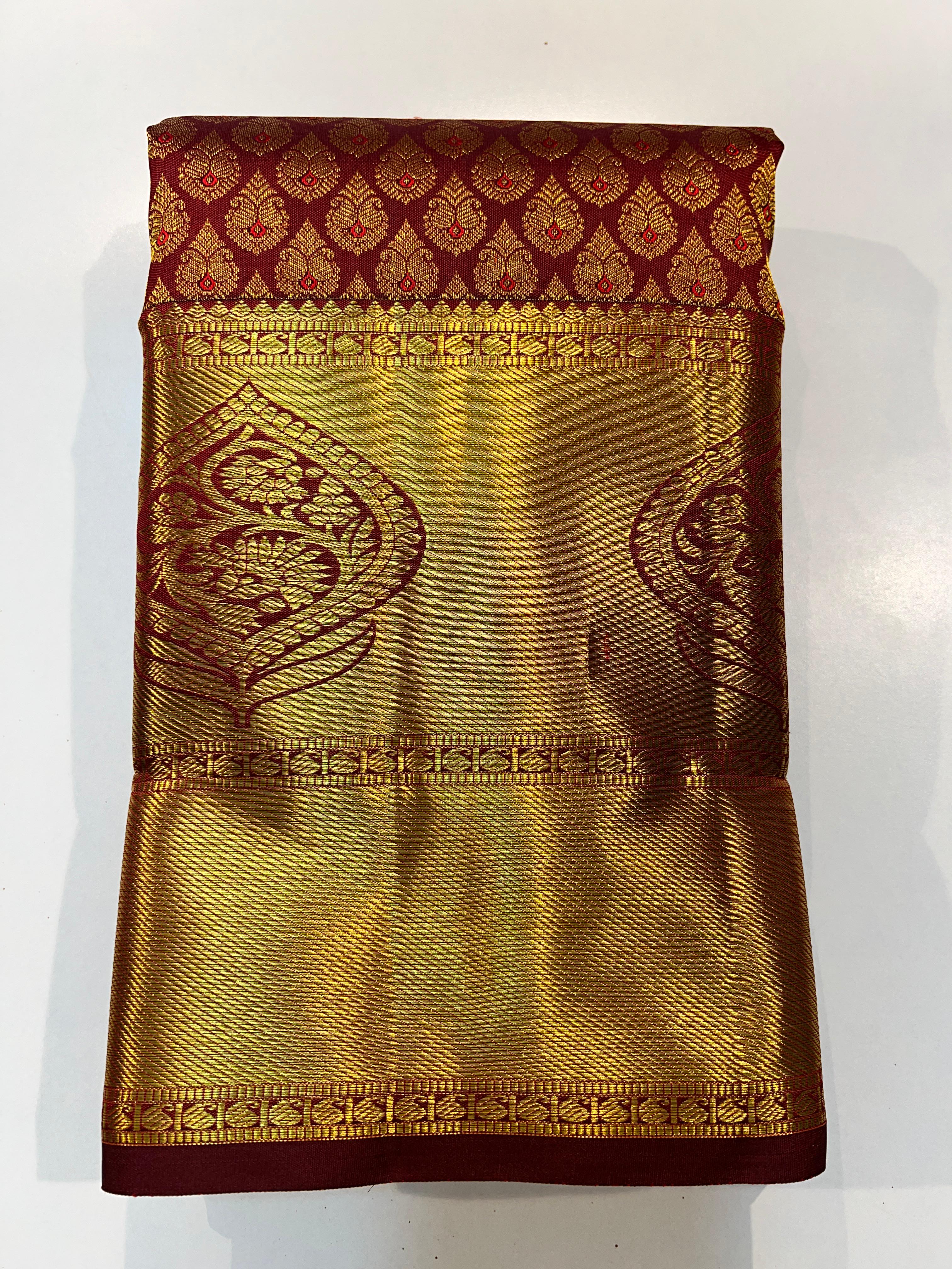 MAROON/ GOLD  ZARI KANCHI SILK SAREE