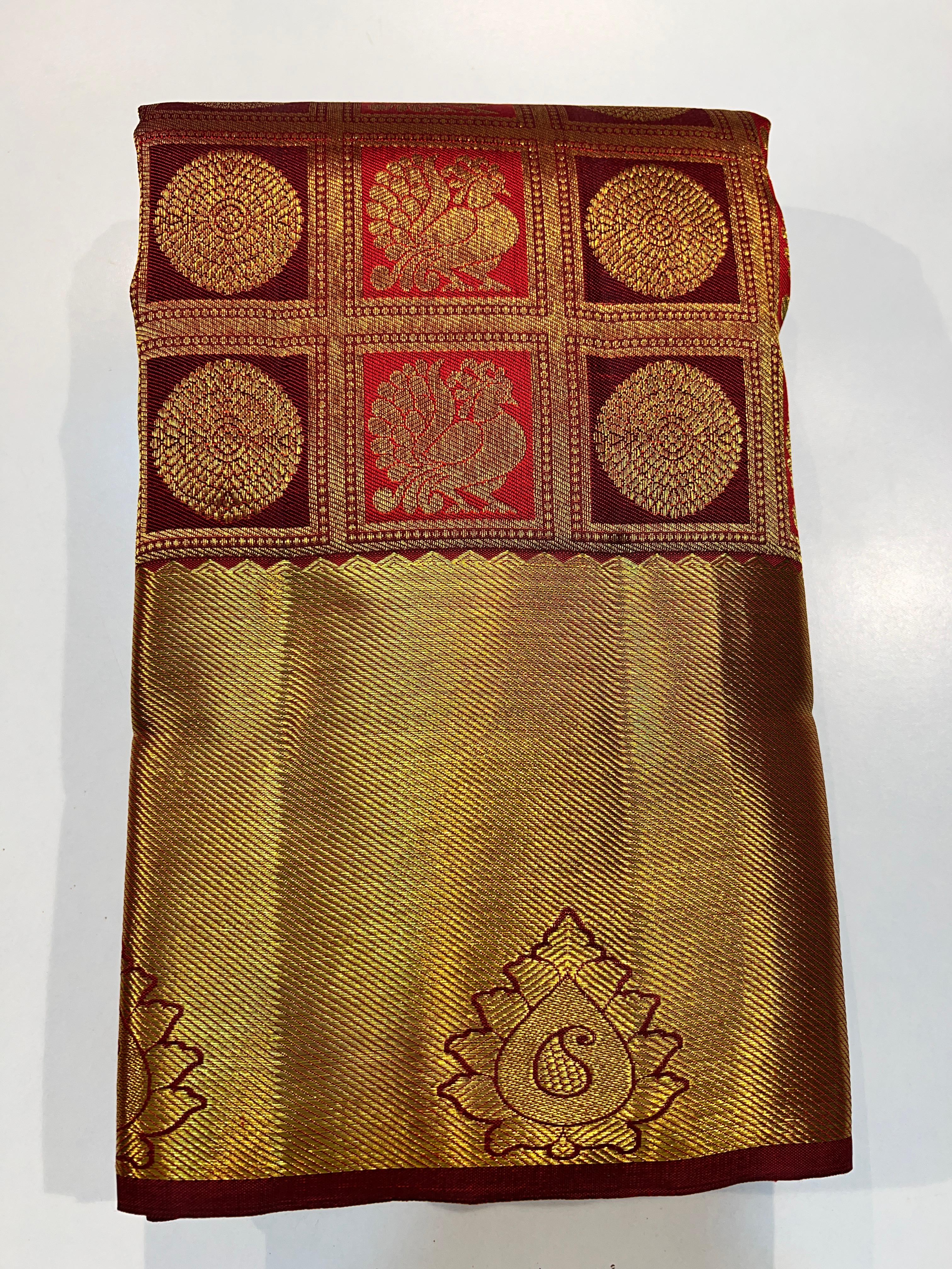 REDDISH MAROON ZARI KANCHI SILK SAREE