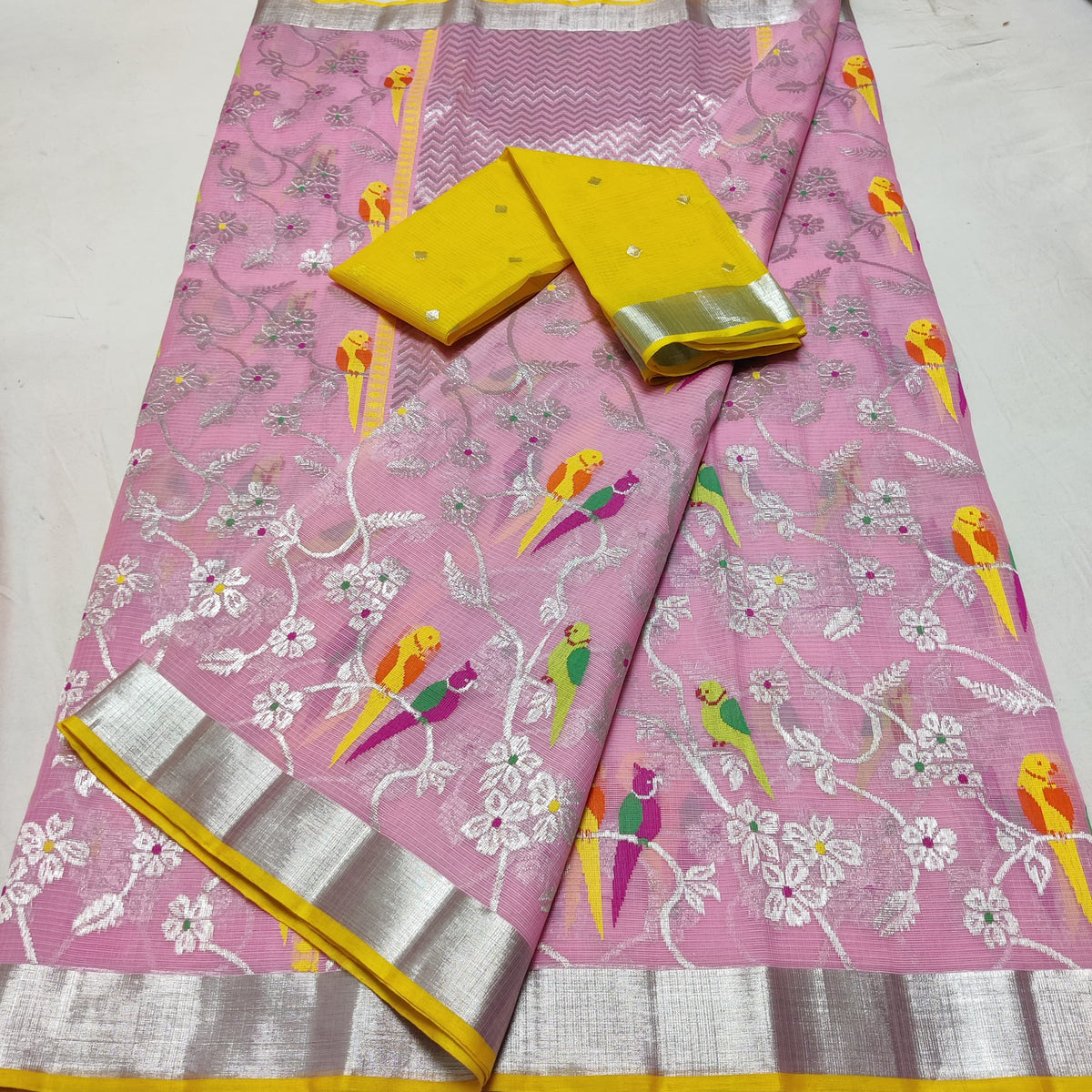 BABY PINK/ LEMON YELLOW  ZARI KOTA SAREE