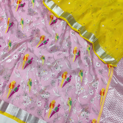 BABY PINK/ LEMON YELLOW  ZARI KOTA SAREE