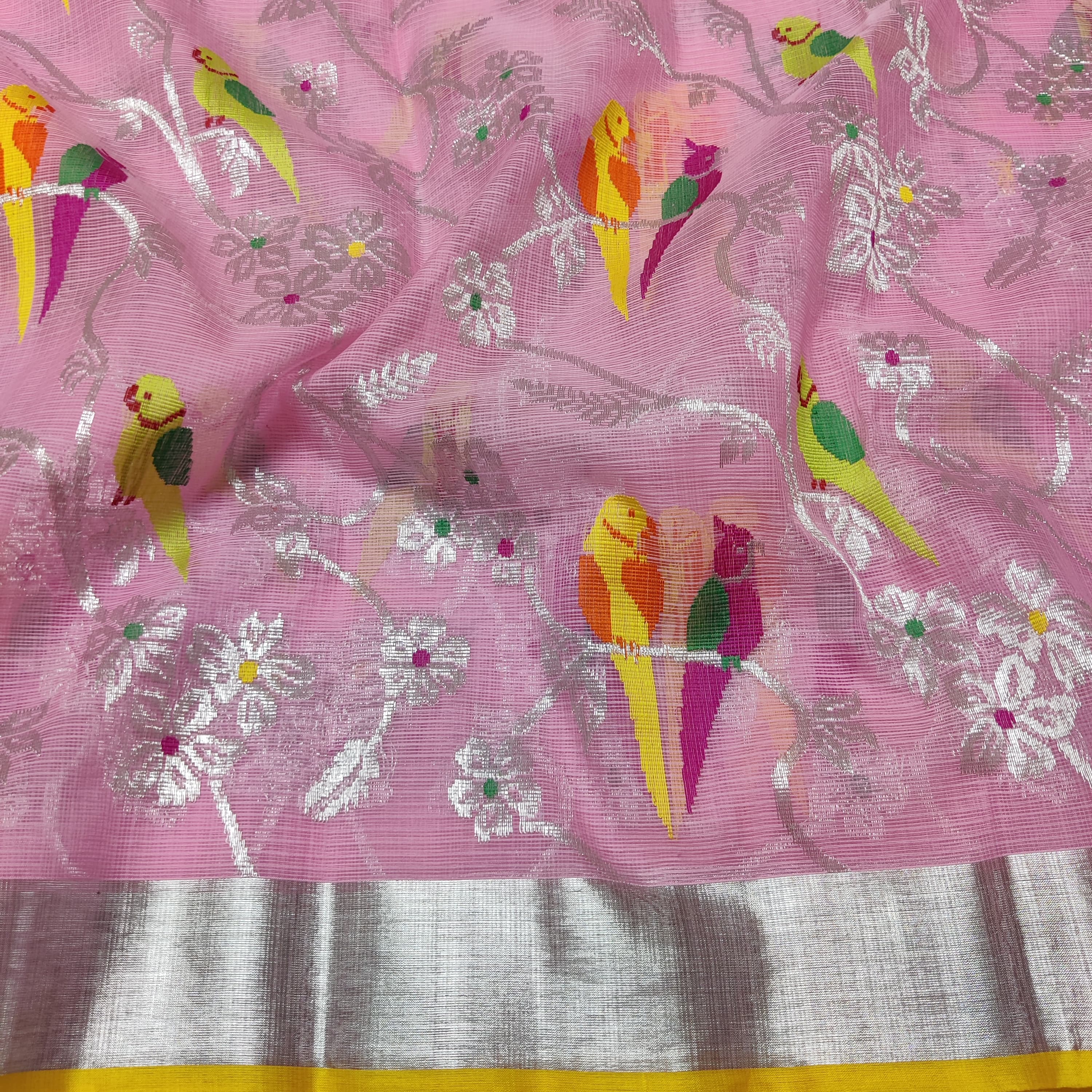 BABY PINK/ LEMON YELLOW  ZARI KOTA SAREE