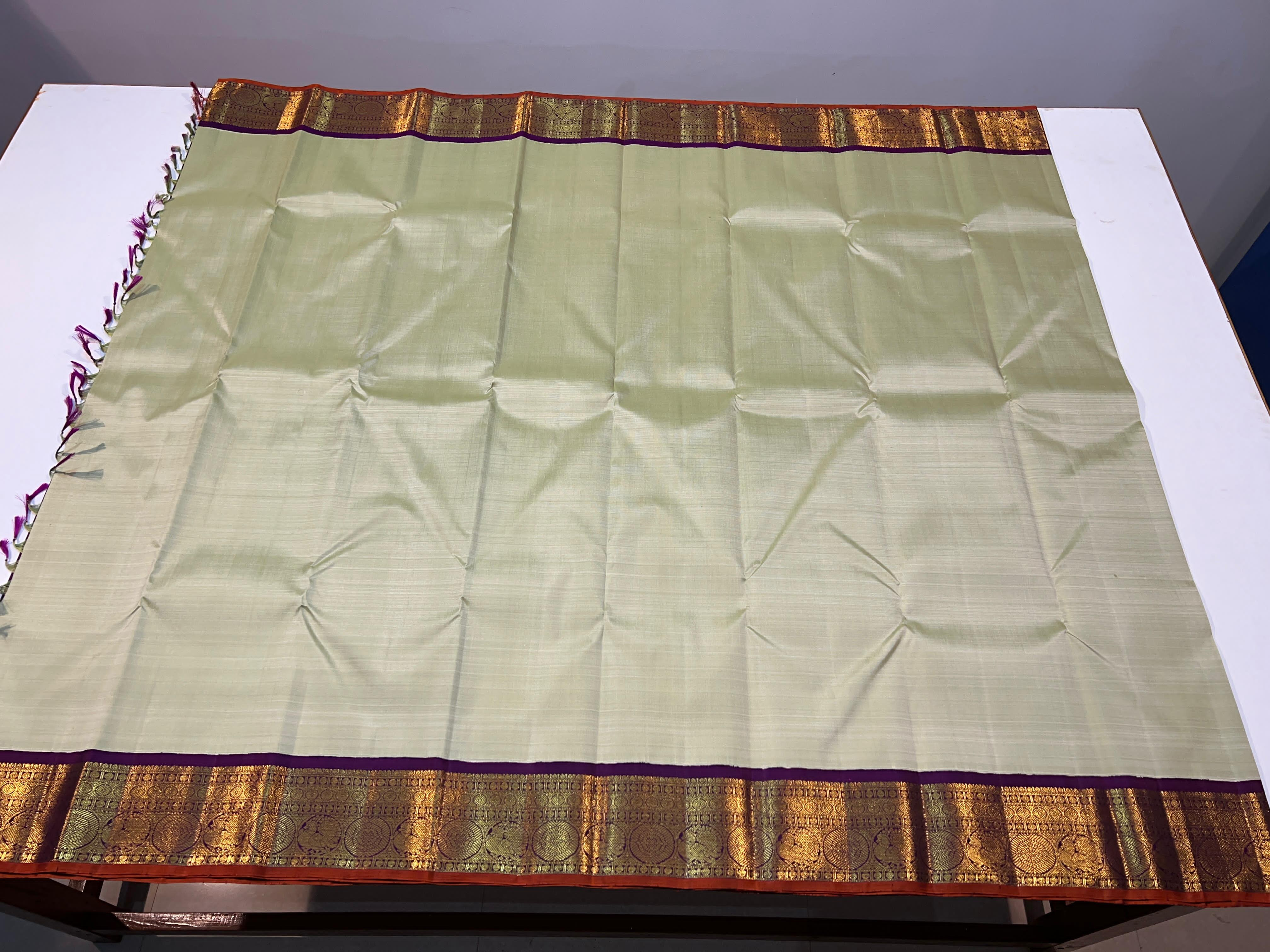 LITE PISTA GREEN/PURPLE COLOUR COMBITION PURE KANCHI SILK SAREE