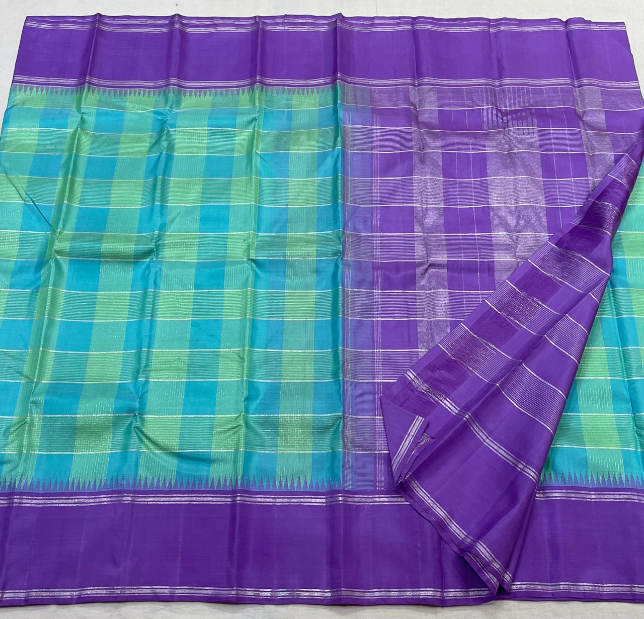 VOILET/LITE BLUE COLOUR COMBITION PURE KANCHI SILK SAREE