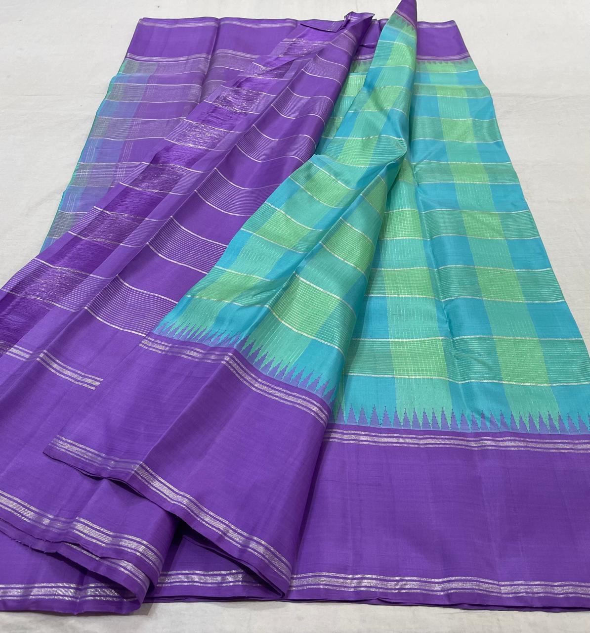 VOILET/LITE BLUE COLOUR COMBITION PURE KANCHI SILK SAREE