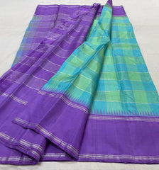 VOILET/LITE BLUE COLOUR COMBITION PURE KANCHI SILK SAREE