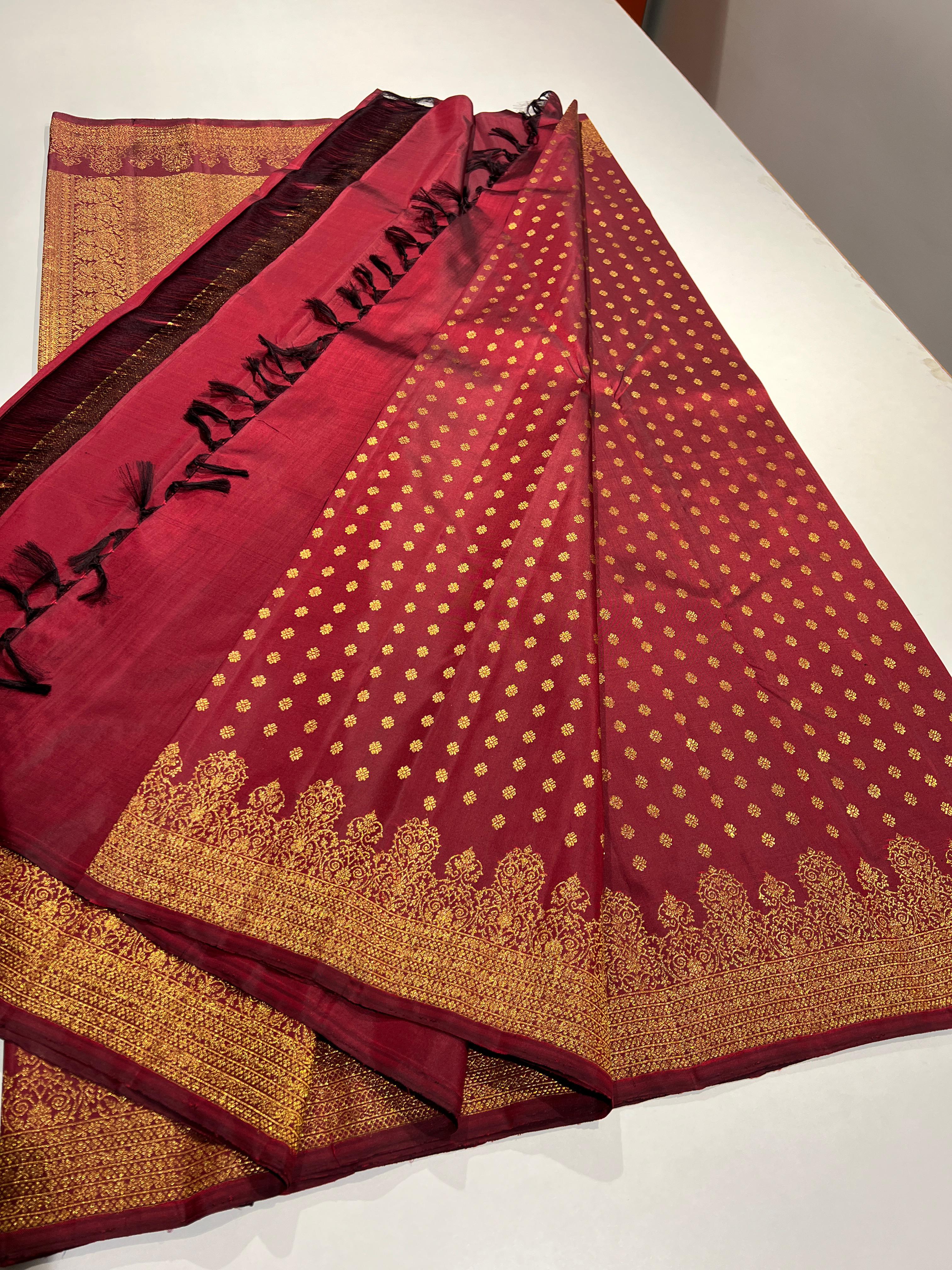 MAROON  COLOUR PURE KANCHI SILK SAREE