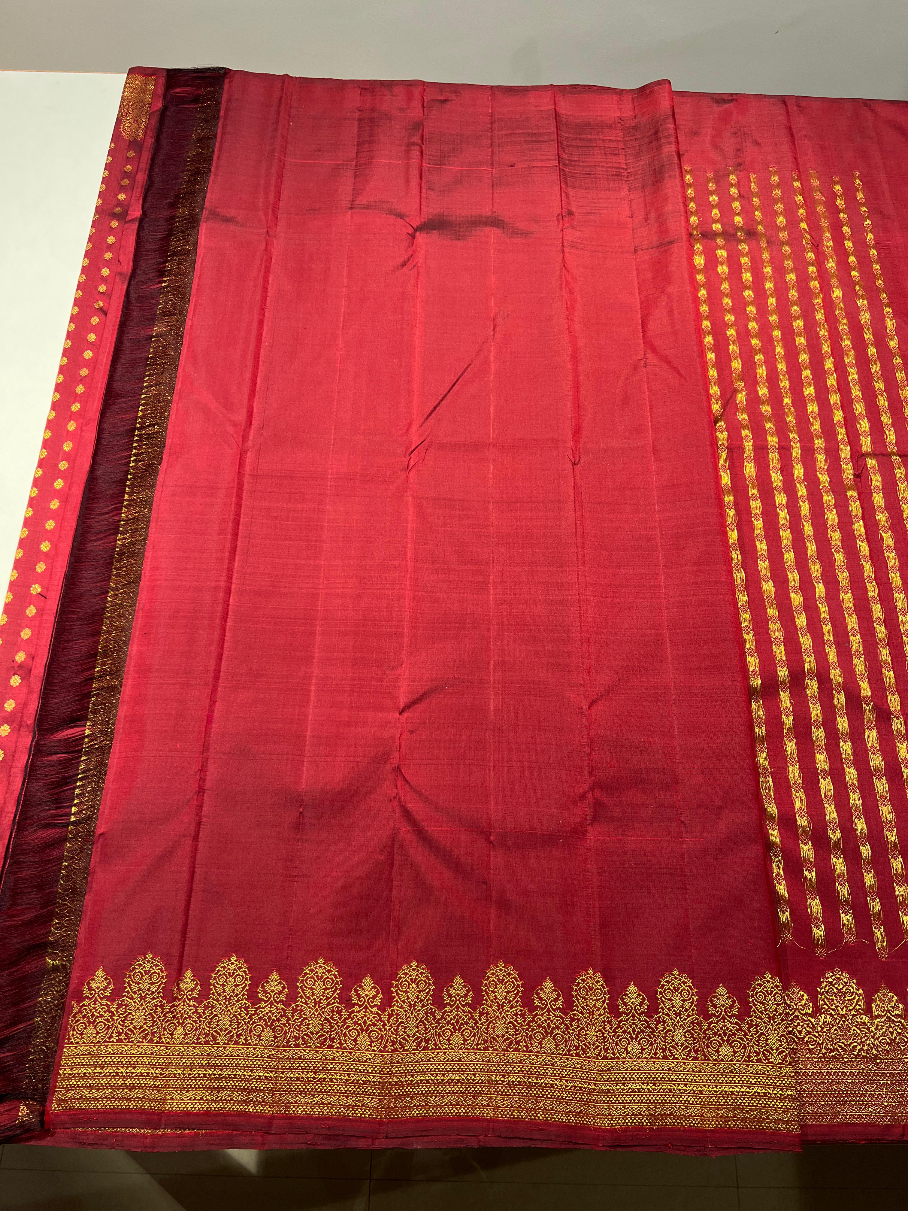 MAROON  COLOUR PURE KANCHI SILK SAREE