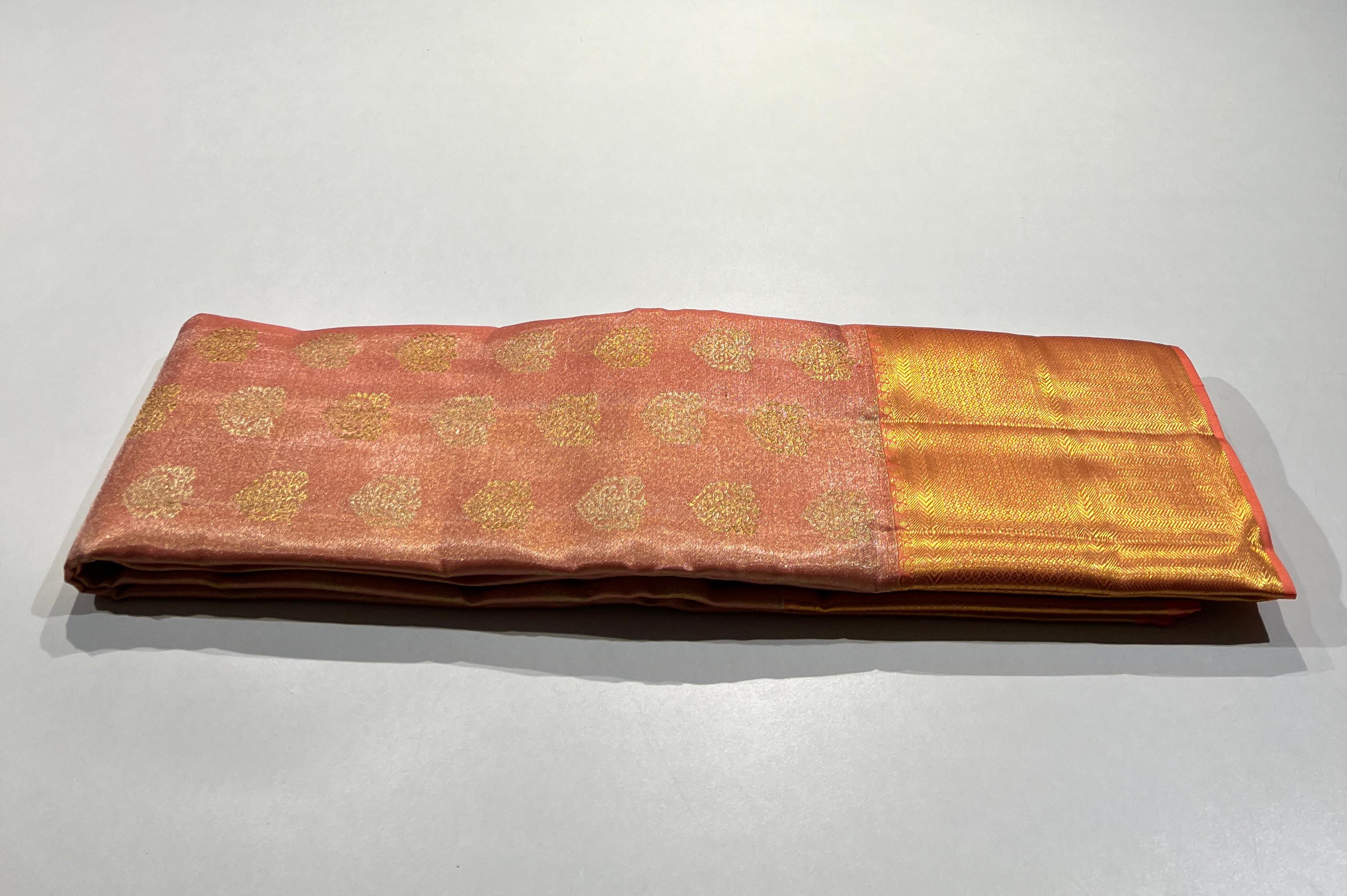 MULTI COLOUR BODY/PEACH COLOUR COMBITION PURE KANCHI SILK SAREE