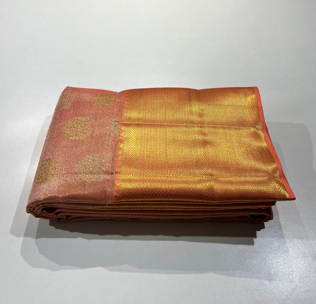 MULTI COLOUR BODY/PEACH COLOUR COMBITION PURE KANCHI SILK SAREE