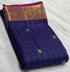 BLUE/PURPLE  COLOUR PURE KANCHI SILK SAREE