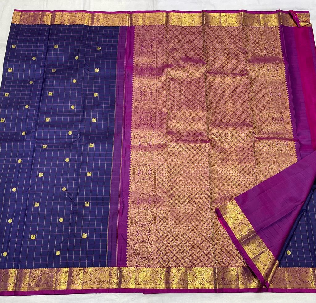 BLUE/PURPLE  COLOUR PURE KANCHI SILK SAREE