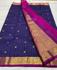 BLUE/PURPLE  COLOUR PURE KANCHI SILK SAREE