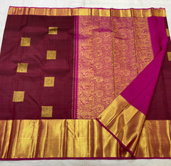 MAROON/PINK  COLOUR PURE KANCHI SILK SAREE