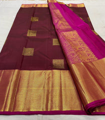 MAROON/PINK  COLOUR PURE KANCHI SILK SAREE