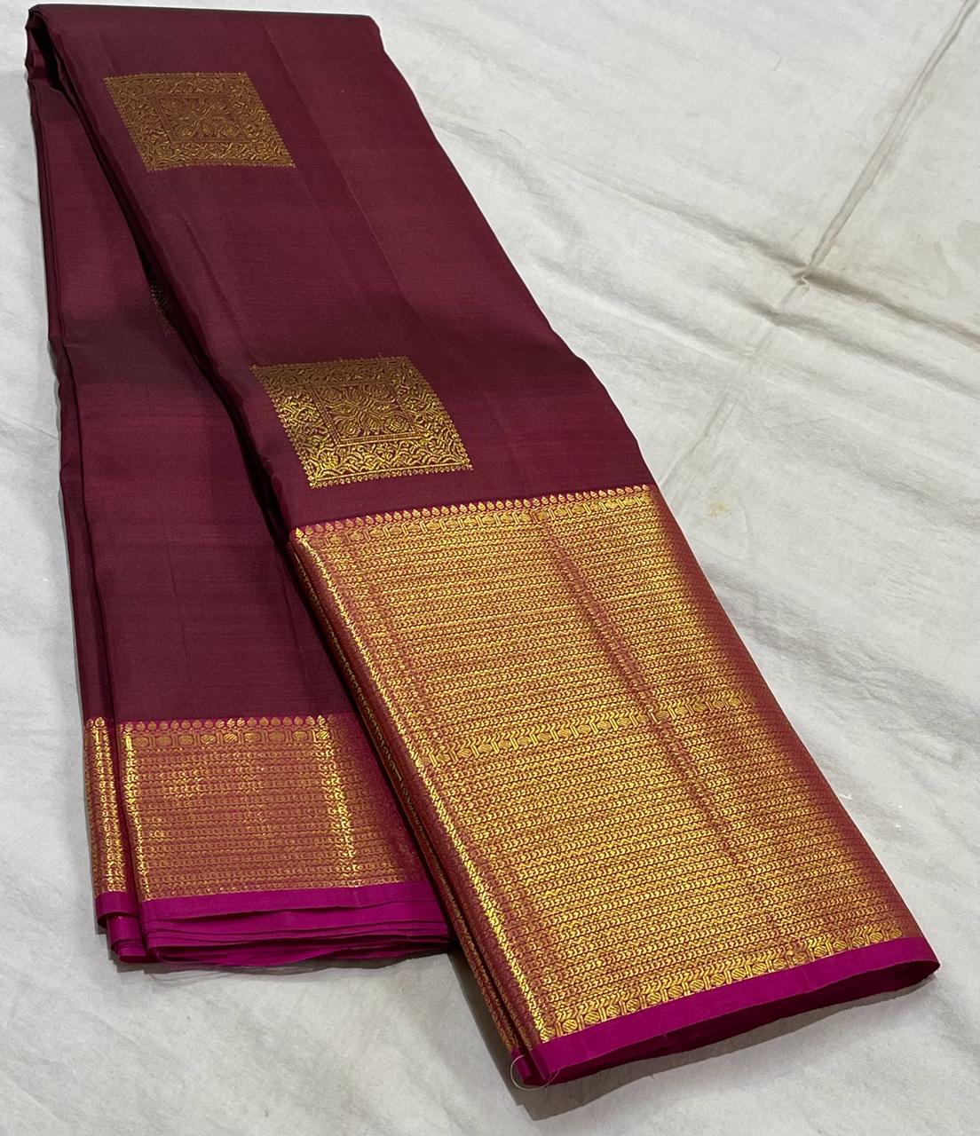 MAROON/PINK  COLOUR PURE KANCHI SILK SAREE