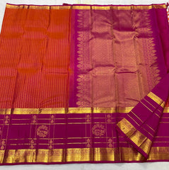 ORANGE/PINK  COLOUR PURE KANCHI SILK SAREE